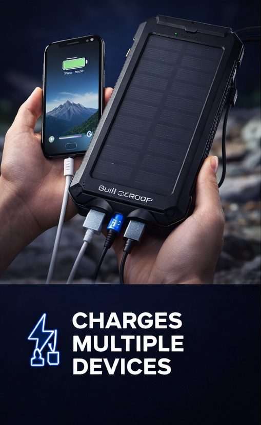 20000mAh Solar Power Bank with Dual LED Torch & Compass