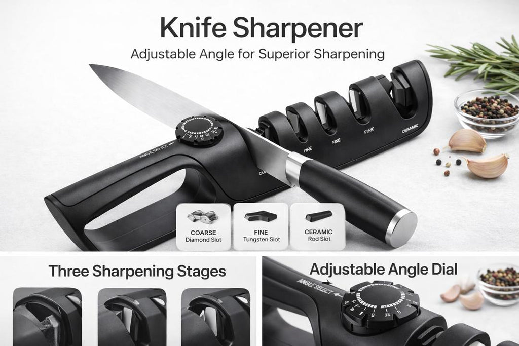 3-Stage Adjustable Knife Sharpener with Ergonomic Handle