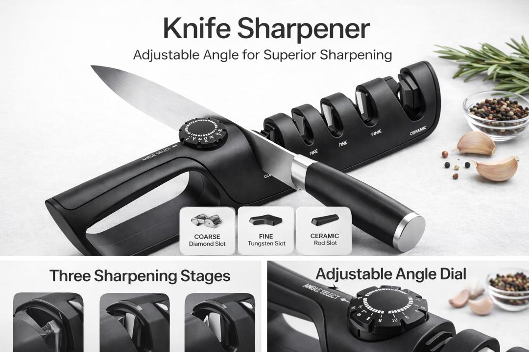 3-Stage Adjustable Knife Sharpener with Ergonomic Handle