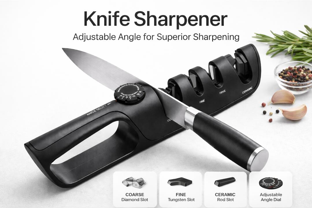 3-Stage Adjustable Knife Sharpener with Ergonomic Handle